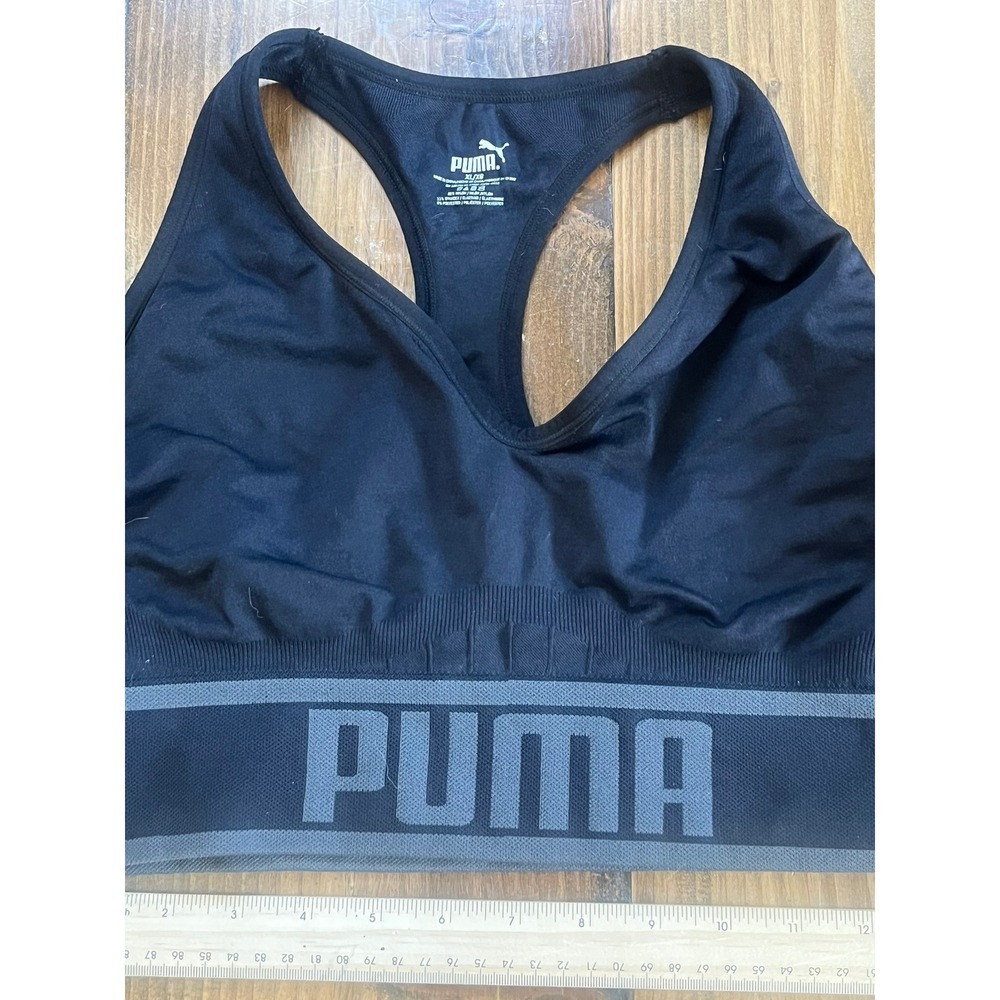 Puma‎ Womens Seamless Racerback Sports Bra Black Grey XL/XG Activewear Logo